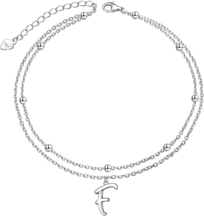 Anklet for Women S925 Sterling Silver Adjustable Foot Ankle Bracelet with Initials Anklets for Girls Apparel & Accessories > Jewelry > Anklets Silver Light Jewelry Initial F  