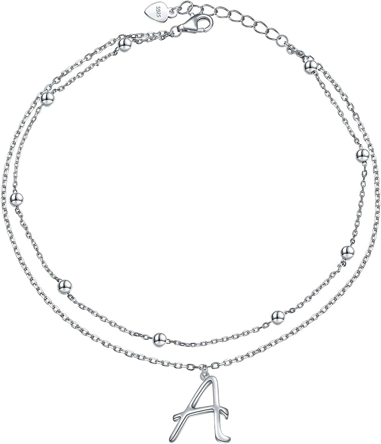 Anklet for Women S925 Sterling Silver Adjustable Foot Ankle Bracelet with Initials Anklets for Girls Apparel & Accessories > Jewelry > Anklets Silver Light Jewelry Initial A  
