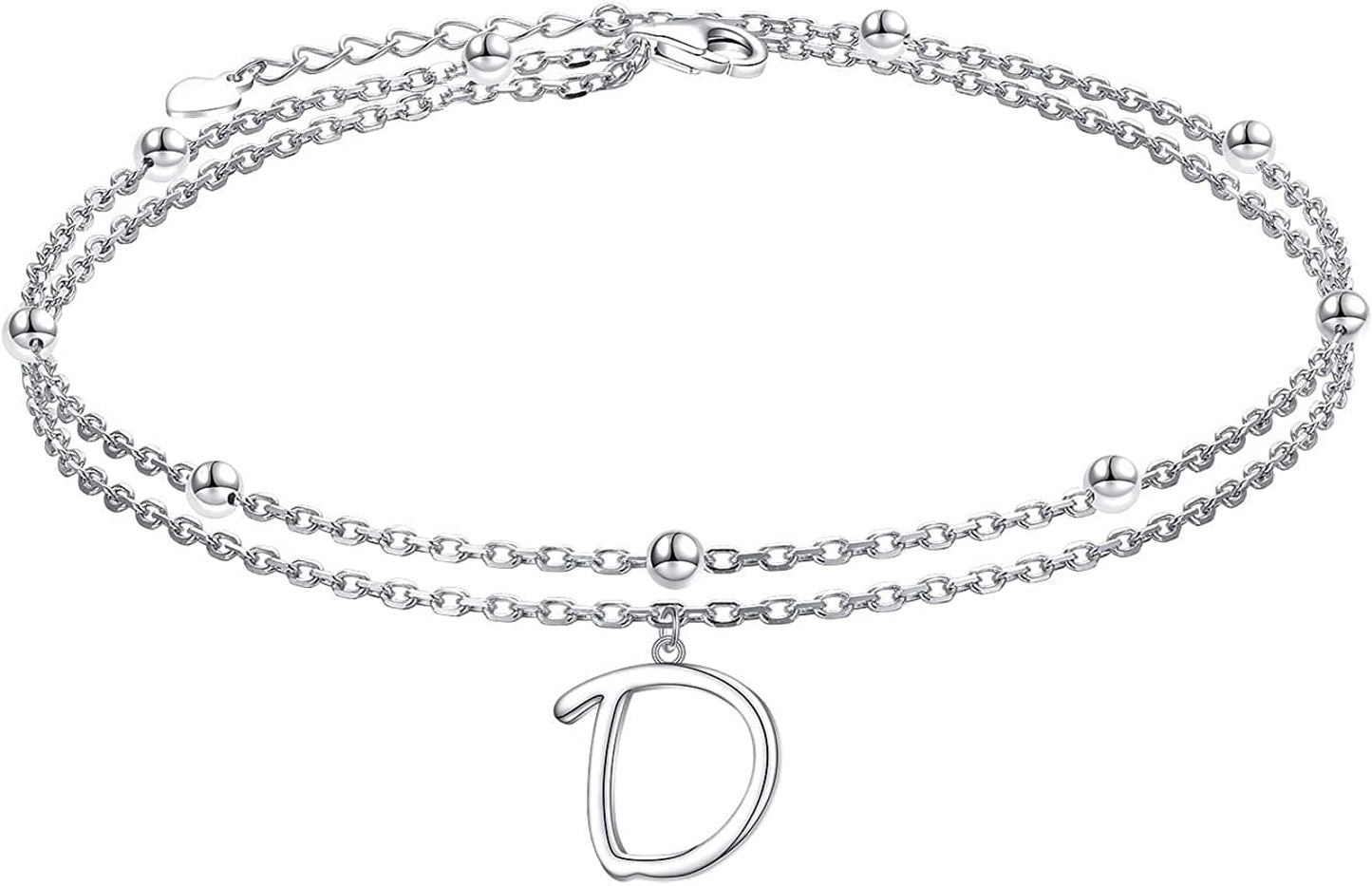 Anklet for Women S925 Sterling Silver Adjustable Foot Ankle Bracelet with Initials Anklets for Girls Apparel & Accessories > Jewelry > Anklets Silver Light Jewelry Initial D  