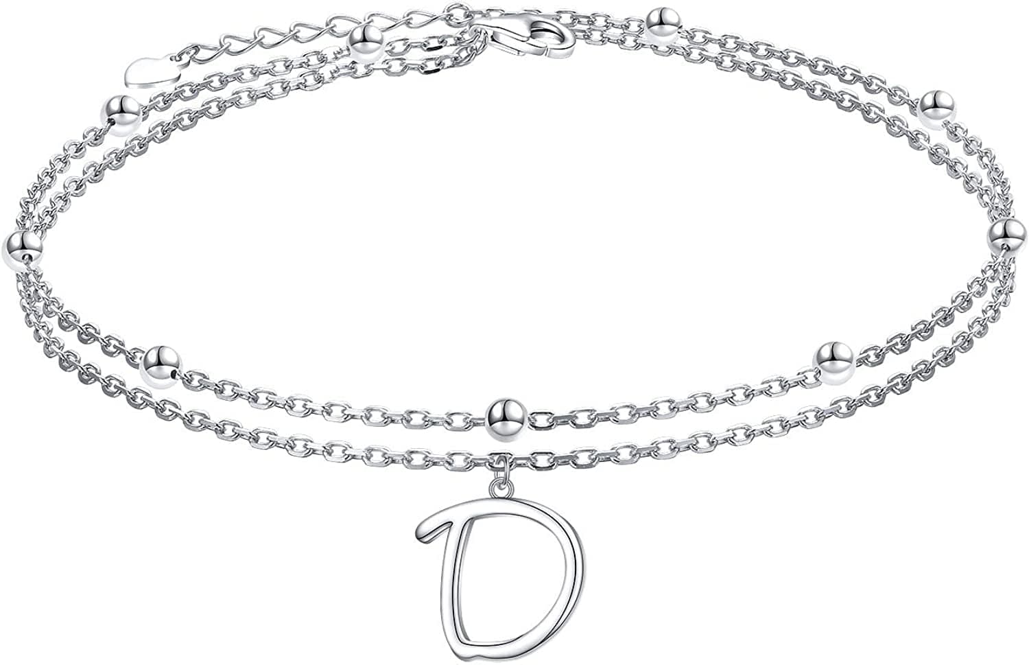 Anklet for Women S925 Sterling Silver Adjustable Foot Ankle Bracelet with Initials Anklets for Girls Apparel & Accessories > Jewelry > Anklets Silver Light Jewelry Initial D  
