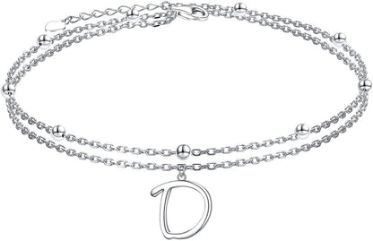 Anklet for Women S925 Sterling Silver Adjustable Foot Ankle Bracelet with Initials Anklets for Girls Apparel & Accessories > Jewelry > Anklets Silver Light Jewelry Initial D  