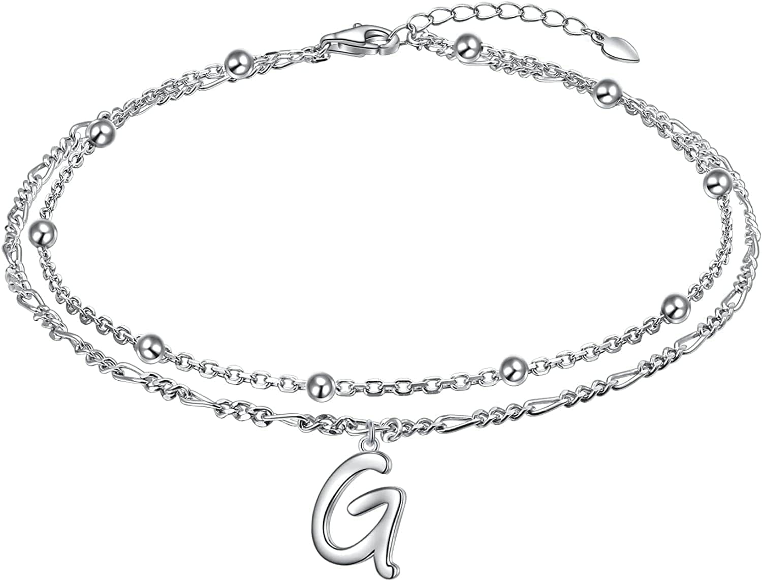 Anklet for Women S925 Sterling Silver Adjustable Foot Ankle Bracelet with Initials Anklets for Girls Apparel & Accessories > Jewelry > Anklets Silver Light Jewelry Figaro chain G  