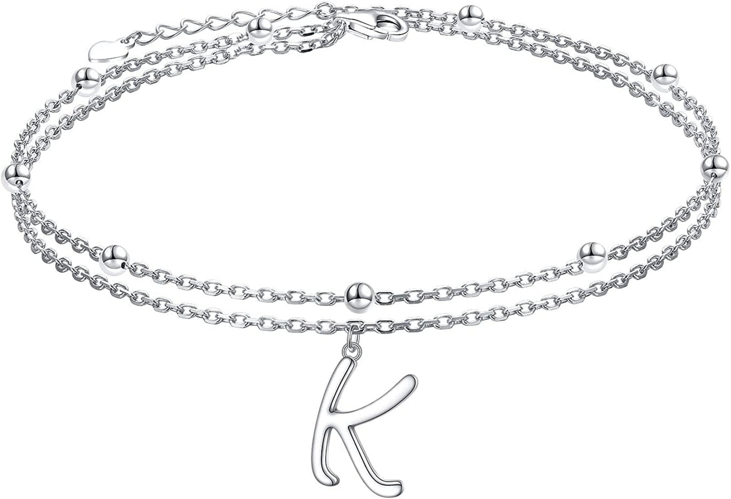 Anklet for Women S925 Sterling Silver Adjustable Foot Ankle Bracelet with Initials Anklets for Girls Apparel & Accessories > Jewelry > Anklets Silver Light Jewelry Initial K  