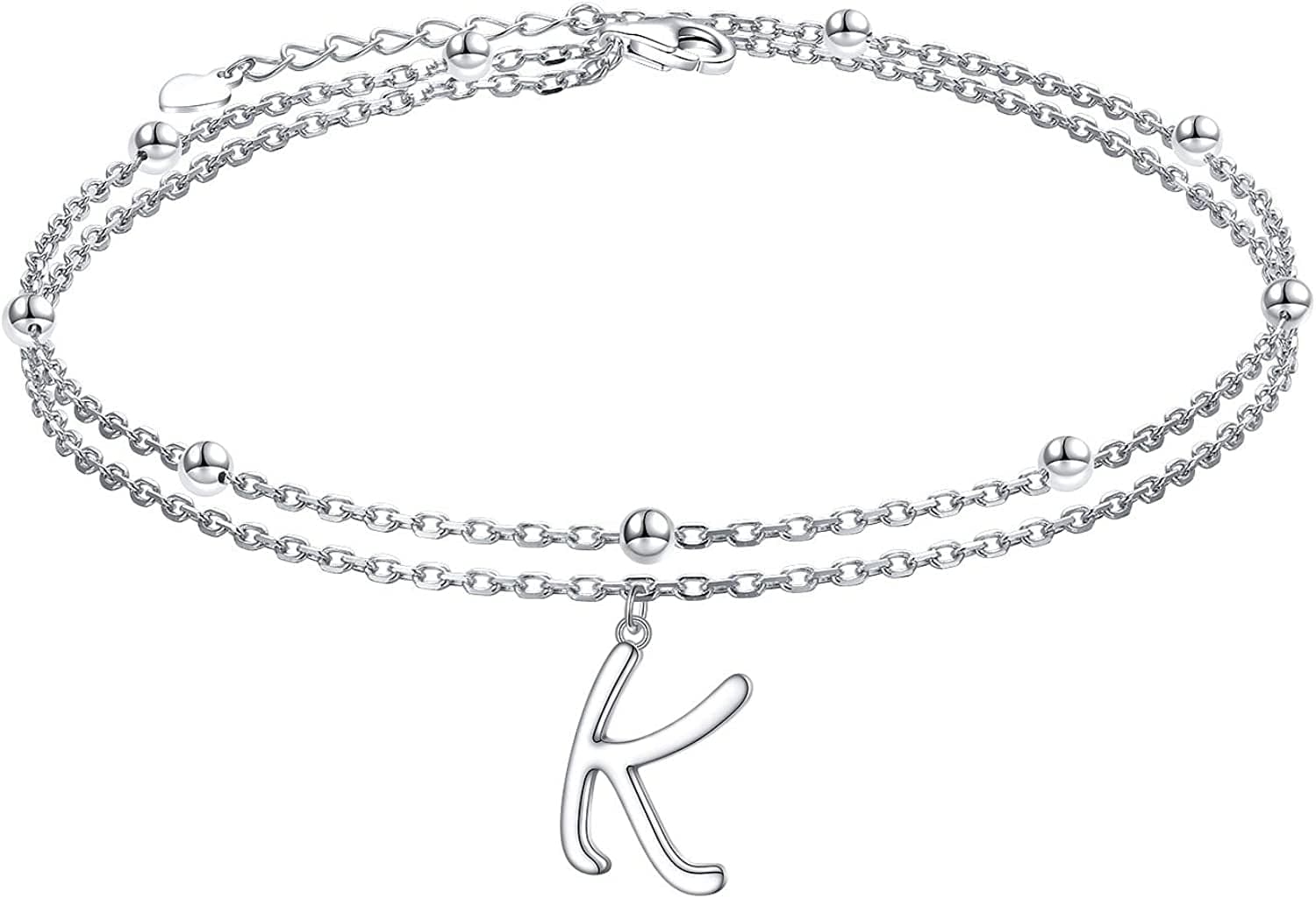 Anklet for Women S925 Sterling Silver Adjustable Foot Ankle Bracelet with Initials Anklets for Girls Apparel & Accessories > Jewelry > Anklets Silver Light Jewelry Initial K  