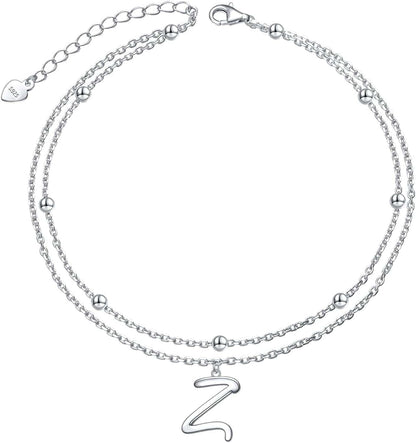 Anklet for Women S925 Sterling Silver Adjustable Foot Ankle Bracelet with Initials Anklets for Girls Apparel & Accessories > Jewelry > Anklets Silver Light Jewelry Initial Z  