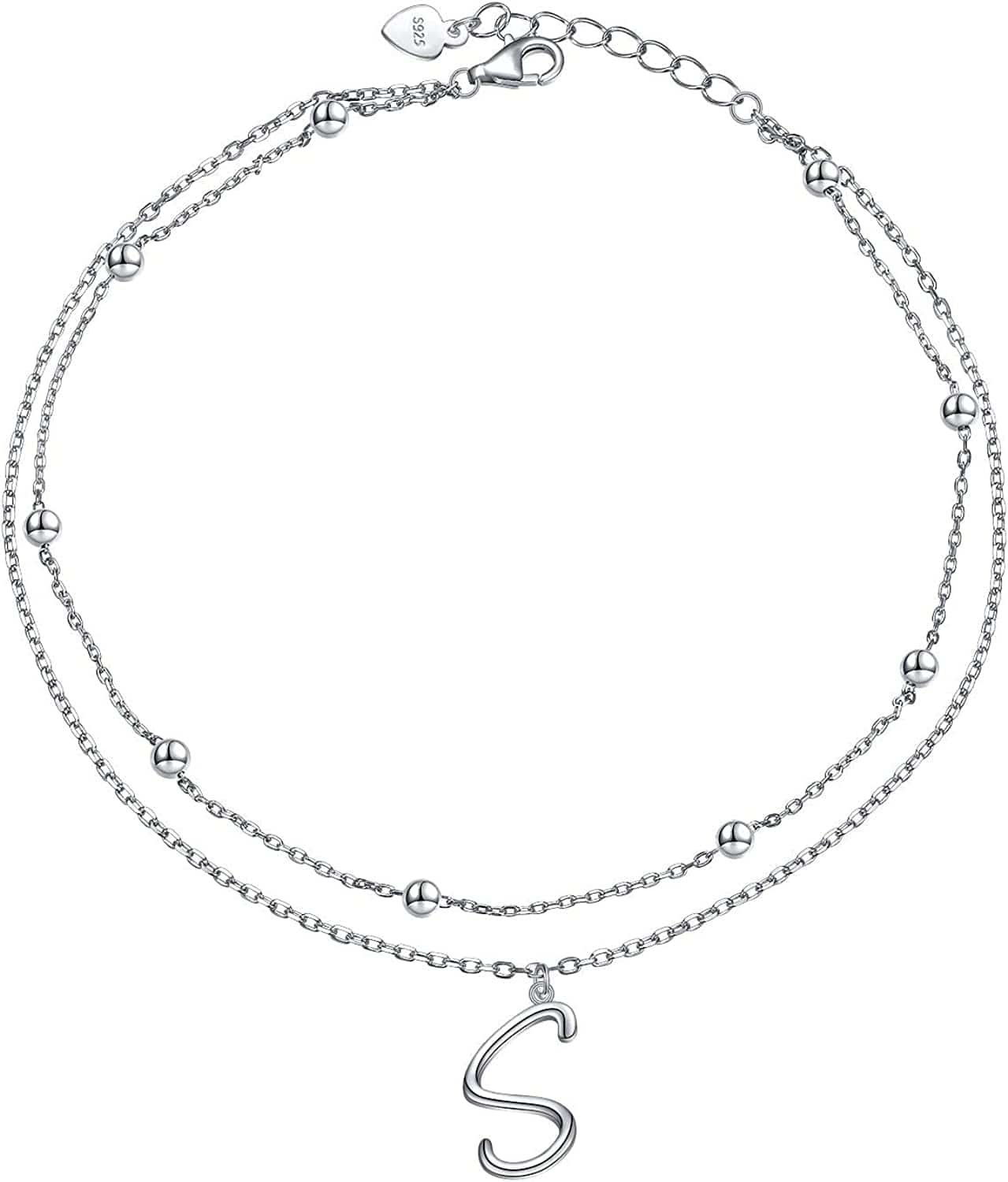 Anklet for Women S925 Sterling Silver Adjustable Foot Ankle Bracelet with Initials Anklets for Girls Apparel & Accessories > Jewelry > Anklets Silver Light Jewelry Initial S  
