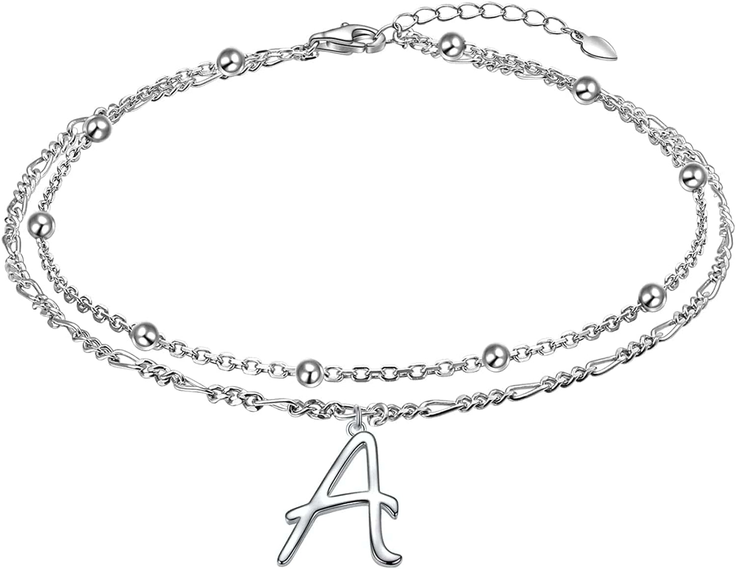 Anklet for Women S925 Sterling Silver Adjustable Foot Ankle Bracelet with Initials Anklets for Girls Apparel & Accessories > Jewelry > Anklets Silver Light Jewelry Figaro chain A  