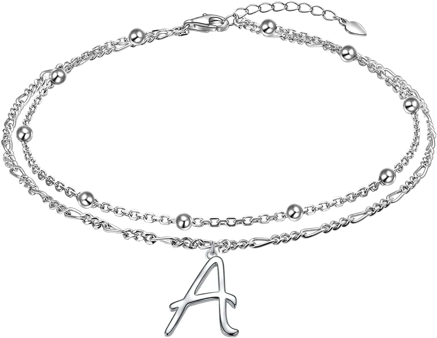 Anklet for Women S925 Sterling Silver Adjustable Foot Ankle Bracelet with Initials Anklets for Girls Apparel & Accessories > Jewelry > Anklets Silver Light Jewelry Figaro chain A  