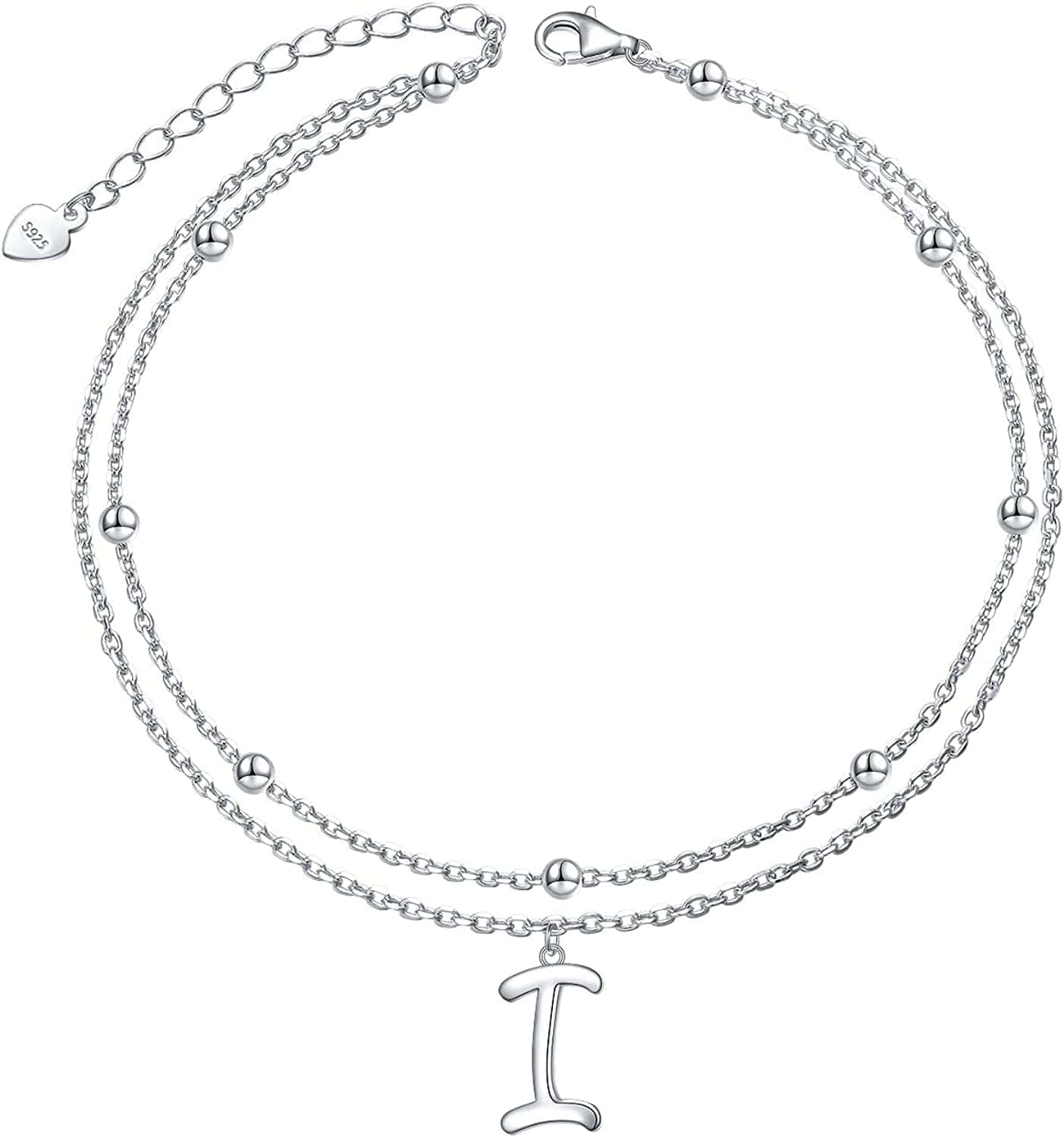 Anklet for Women S925 Sterling Silver Adjustable Foot Ankle Bracelet with Initials Anklets for Girls Apparel & Accessories > Jewelry > Anklets Silver Light Jewelry Initial I  
