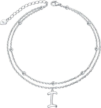 Anklet for Women S925 Sterling Silver Adjustable Foot Ankle Bracelet with Initials Anklets for Girls Apparel & Accessories > Jewelry > Anklets Silver Light Jewelry Initial I  