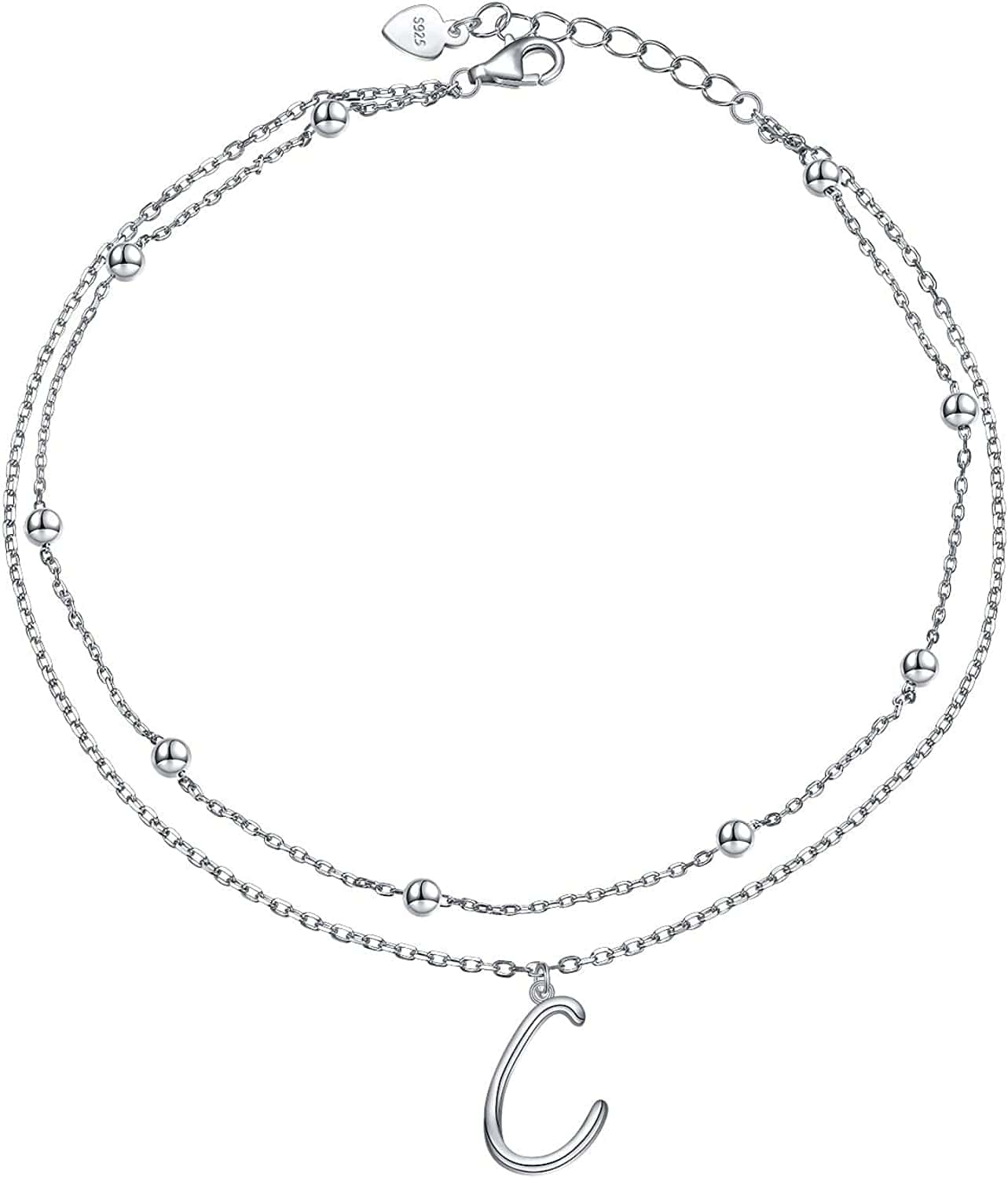 Anklet for Women S925 Sterling Silver Adjustable Foot Ankle Bracelet with Initials Anklets for Girls Apparel & Accessories > Jewelry > Anklets Silver Light Jewelry Initial C  