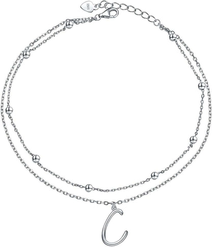 Anklet for Women S925 Sterling Silver Adjustable Foot Ankle Bracelet with Initials Anklets for Girls Apparel & Accessories > Jewelry > Anklets Silver Light Jewelry Initial C  