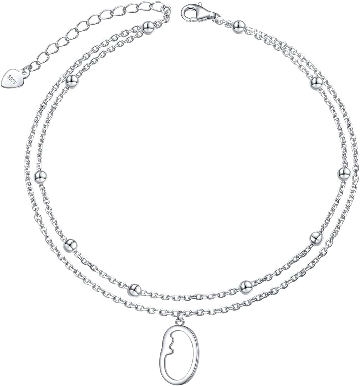 Anklet for Women S925 Sterling Silver Adjustable Foot Ankle Bracelet with Initials Anklets for Girls Apparel & Accessories > Jewelry > Anklets Silver Light Jewelry Initial O  
