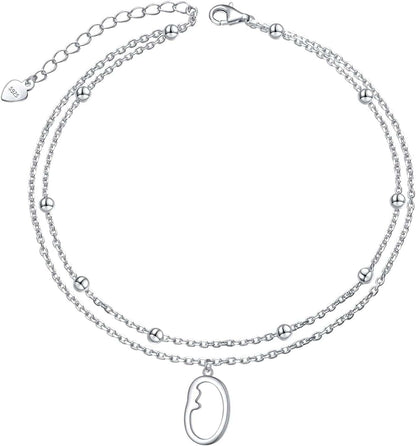 Anklet for Women S925 Sterling Silver Adjustable Foot Ankle Bracelet with Initials Anklets for Girls Apparel & Accessories > Jewelry > Anklets Silver Light Jewelry Initial O  