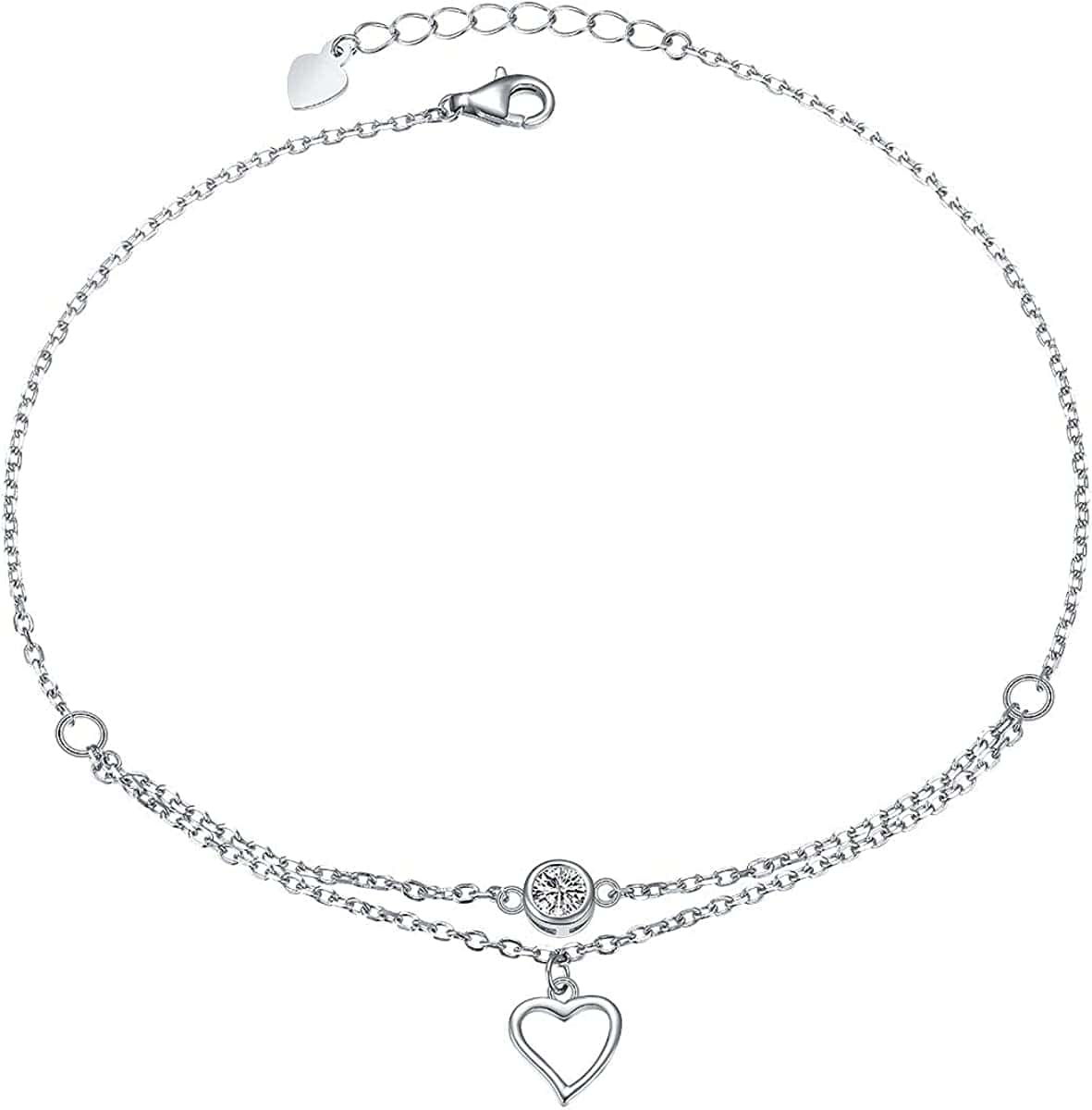 Anklet for Women S925 Sterling Silver Adjustable Foot Evil Eye Starfish Heart Bead Butterfly Celtic Knot Cross Multilayer Layered Ankle Bracelet Jewelry Apparel & Accessories > Jewelry > Anklets ALPHM Jewelry Factory Heart  