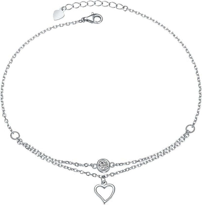 Anklet for Women S925 Sterling Silver Adjustable Foot Evil Eye Starfish Heart Bead Butterfly Celtic Knot Cross Multilayer Layered Ankle Bracelet Jewelry Apparel & Accessories > Jewelry > Anklets ALPHM Jewelry Factory Heart  