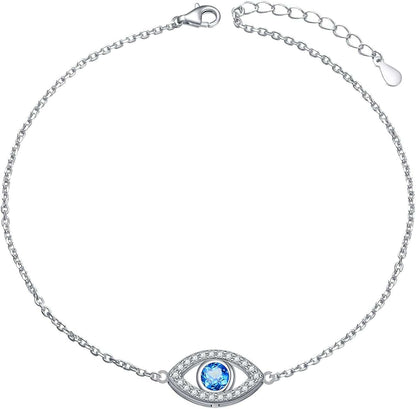 Anklet for Women S925 Sterling Silver Adjustable Foot Evil Eye Starfish Heart Bead Butterfly Celtic Knot Cross Multilayer Layered Ankle Bracelet Jewelry Apparel & Accessories > Jewelry > Anklets ALPHM Jewelry Factory Evil Eye CZ  