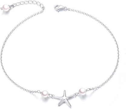 Anklet for Women S925 Sterling Silver Adjustable Foot Evil Eye Starfish Heart Bead Butterfly Celtic Knot Cross Multilayer Layered Ankle Bracelet Jewelry Apparel & Accessories > Jewelry > Anklets ALPHM Jewelry Factory Starfish: 10+1 Inches  