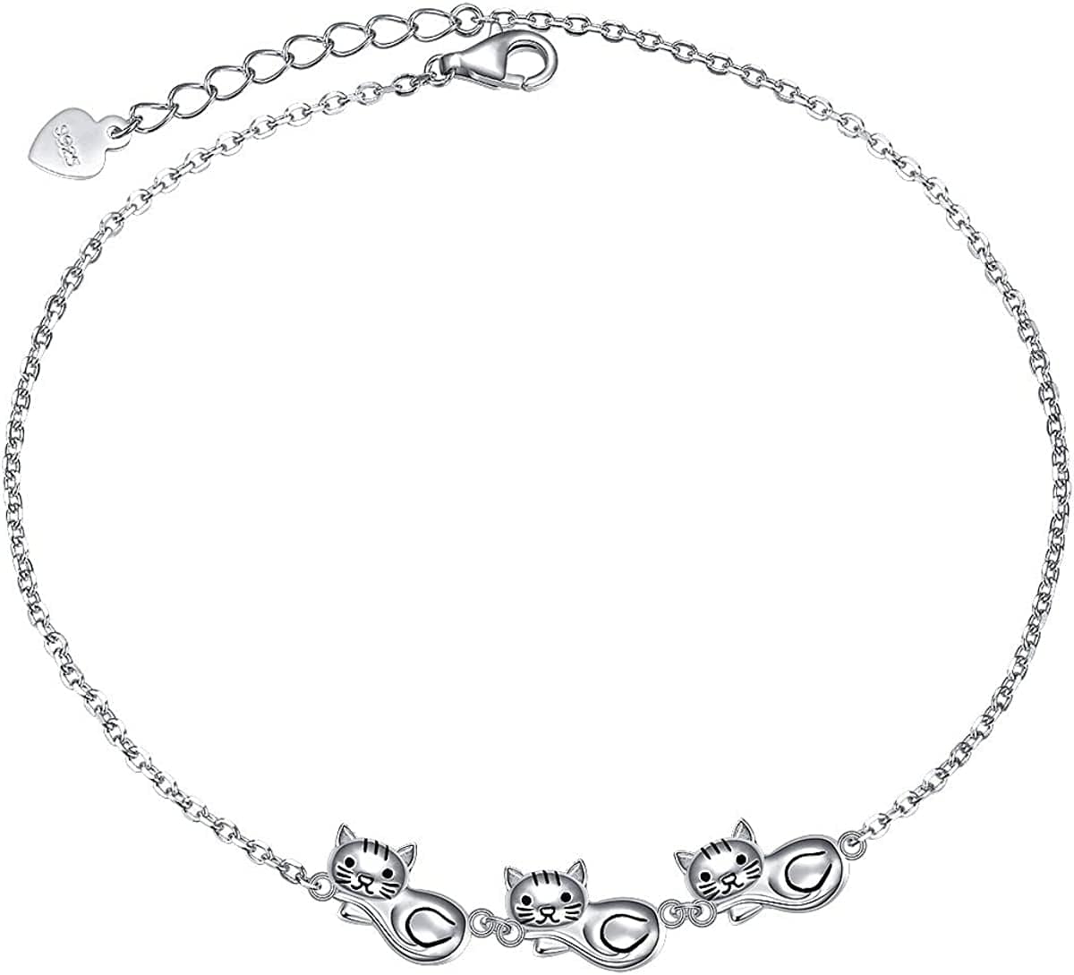 Anklet for Women S925 Sterling Silver Adjustable Foot Evil Eye Starfish Heart Bead Butterfly Celtic Knot Cross Multilayer Layered Ankle Bracelet Jewelry Apparel & Accessories > Jewelry > Anklets ALPHM Jewelry Factory Cat Anklet  