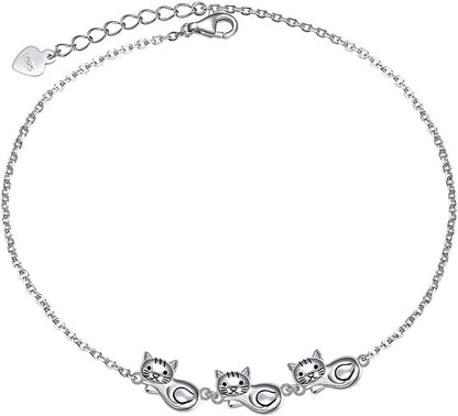 Anklet for Women S925 Sterling Silver Adjustable Foot Evil Eye Starfish Heart Bead Butterfly Celtic Knot Cross Multilayer Layered Ankle Bracelet Jewelry Apparel & Accessories > Jewelry > Anklets ALPHM Jewelry Factory Cat Anklet  