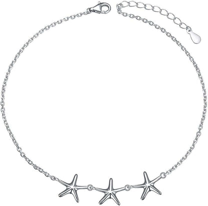 Anklet for Women S925 Sterling Silver Adjustable Foot Evil Eye Starfish Heart Bead Butterfly Celtic Knot Cross Multilayer Layered Ankle Bracelet Jewelry Apparel & Accessories > Jewelry > Anklets ALPHM Jewelry Factory Starfish 3  