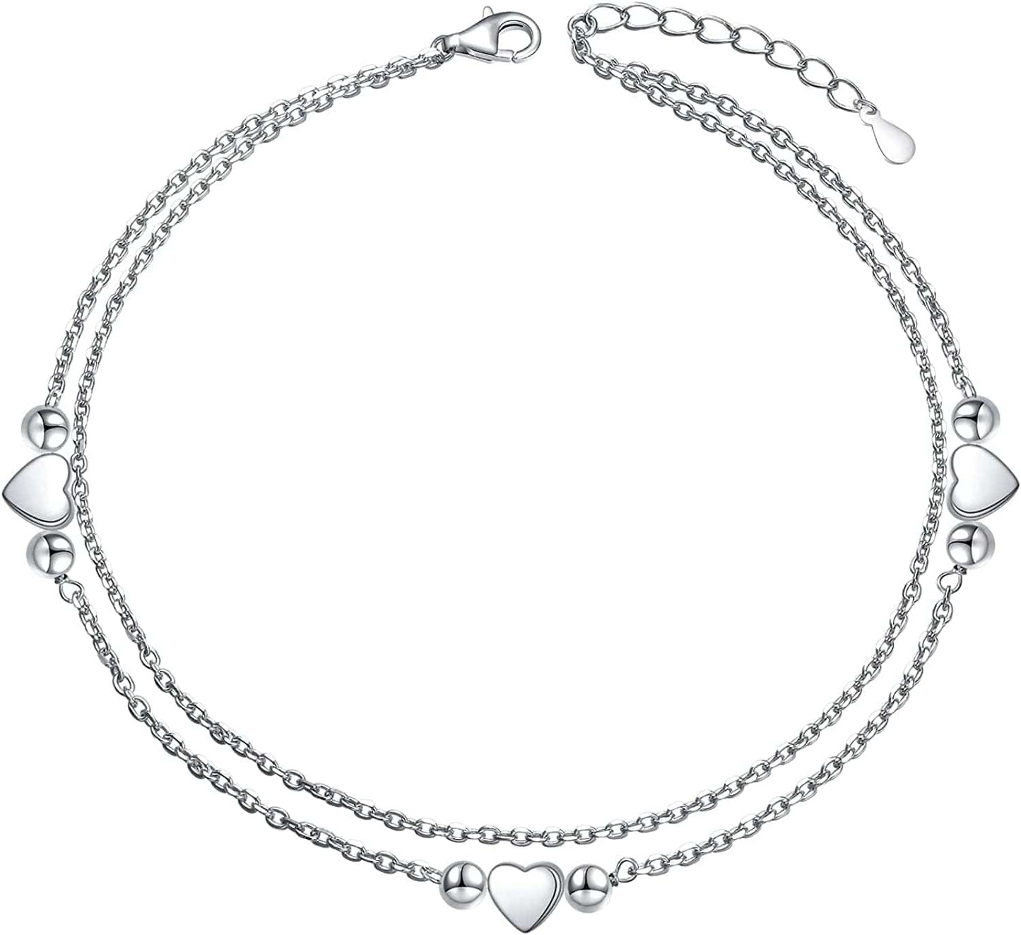 Anklet for Women S925 Sterling Silver Adjustable Foot Evil Eye Starfish Heart Bead Butterfly Celtic Knot Cross Multilayer Layered Ankle Bracelet Jewelry Apparel & Accessories > Jewelry > Anklets ALPHM Jewelry Factory Heart Bead  