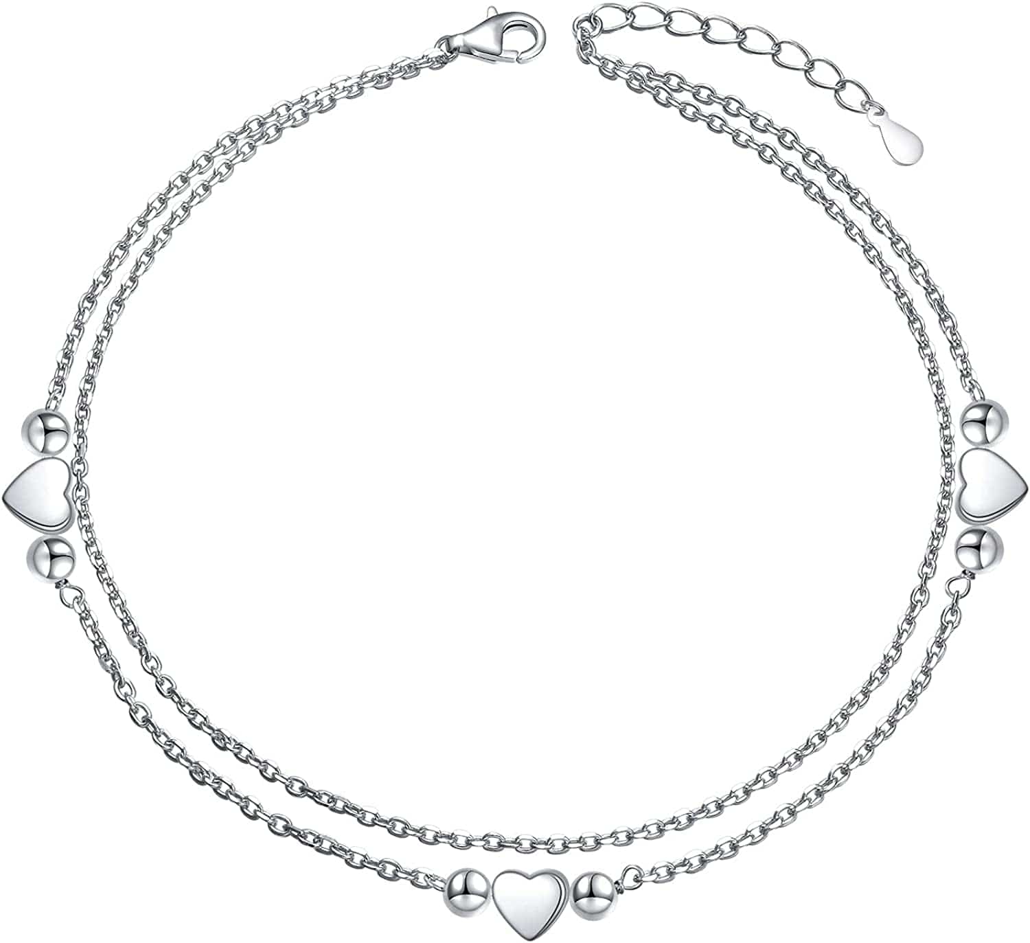 Anklet for Women S925 Sterling Silver Adjustable Foot Evil Eye Starfish Heart Bead Butterfly Celtic Knot Cross Multilayer Layered Ankle Bracelet Jewelry Apparel & Accessories > Jewelry > Anklets ALPHM Jewelry Factory Heart Bead  