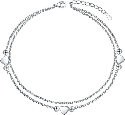 Anklet for Women S925 Sterling Silver Adjustable Foot Evil Eye Starfish Heart Bead Butterfly Celtic Knot Cross Multilayer Layered Ankle Bracelet Jewelry Apparel & Accessories > Jewelry > Anklets ALPHM Jewelry Factory Heart Bead  