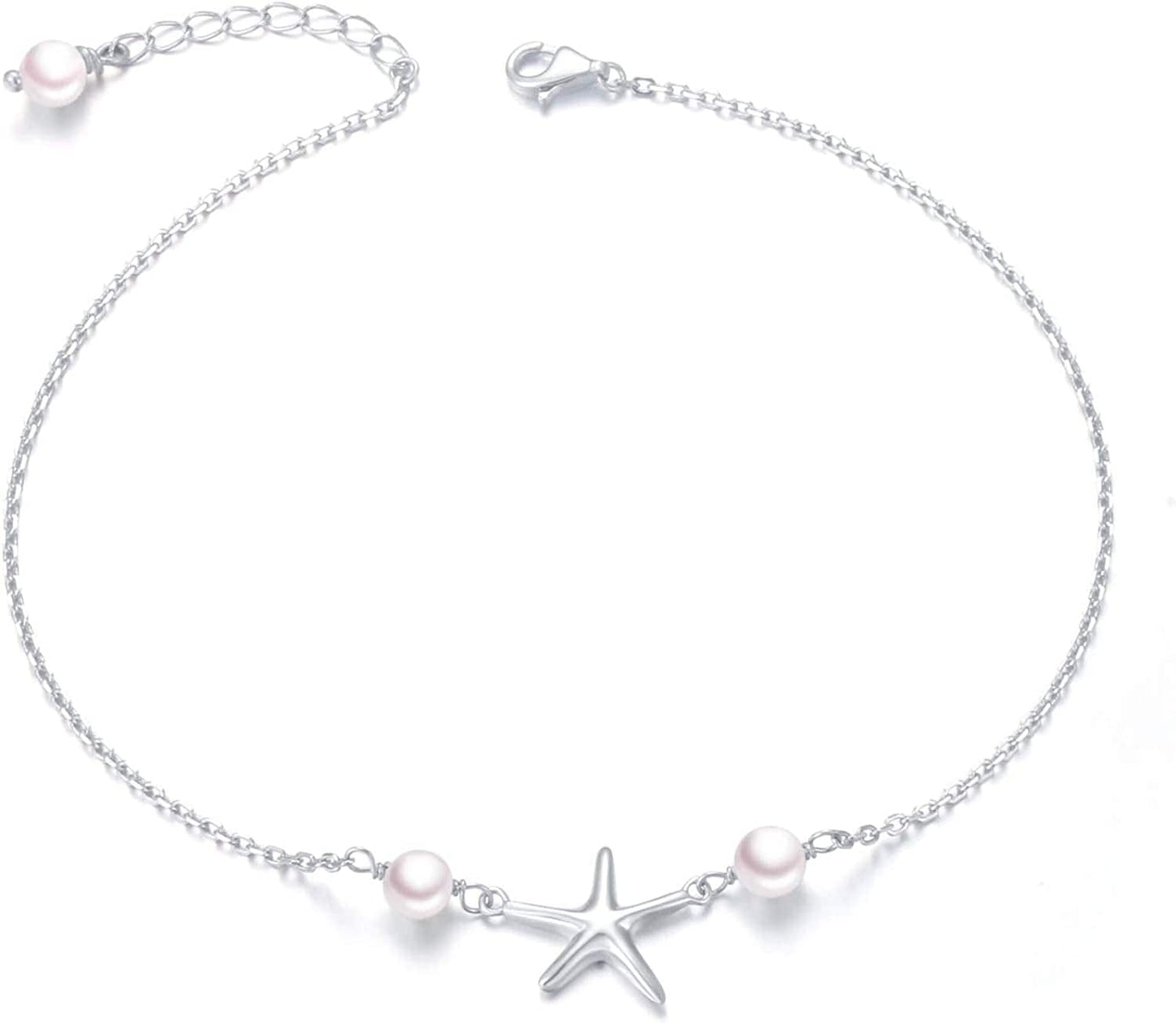 Anklet for Women S925 Sterling Silver Adjustable Foot Evil Eye Starfish Heart Bead Butterfly Celtic Knot Cross Multilayer Layered Ankle Bracelet Jewelry Apparel & Accessories > Jewelry > Anklets ALPHM Jewelry Factory Starfish  