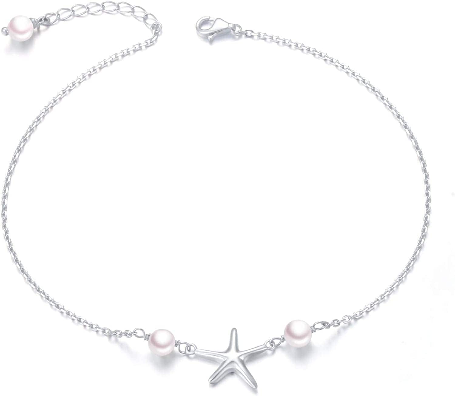 Anklet for Women S925 Sterling Silver Adjustable Foot Evil Eye Starfish Heart Bead Butterfly Celtic Knot Cross Multilayer Layered Ankle Bracelet Jewelry Apparel & Accessories > Jewelry > Anklets ALPHM Jewelry Factory Starfish  