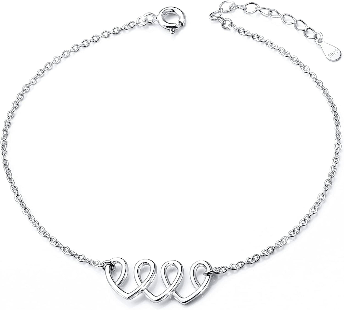 Anklet for Women S925 Sterling Silver Adjustable Foot Evil Eye Starfish Heart Bead Butterfly Celtic Knot Cross Multilayer Layered Ankle Bracelet Jewelry Apparel & Accessories > Jewelry > Anklets ALPHM Jewelry Factory Three Heart  