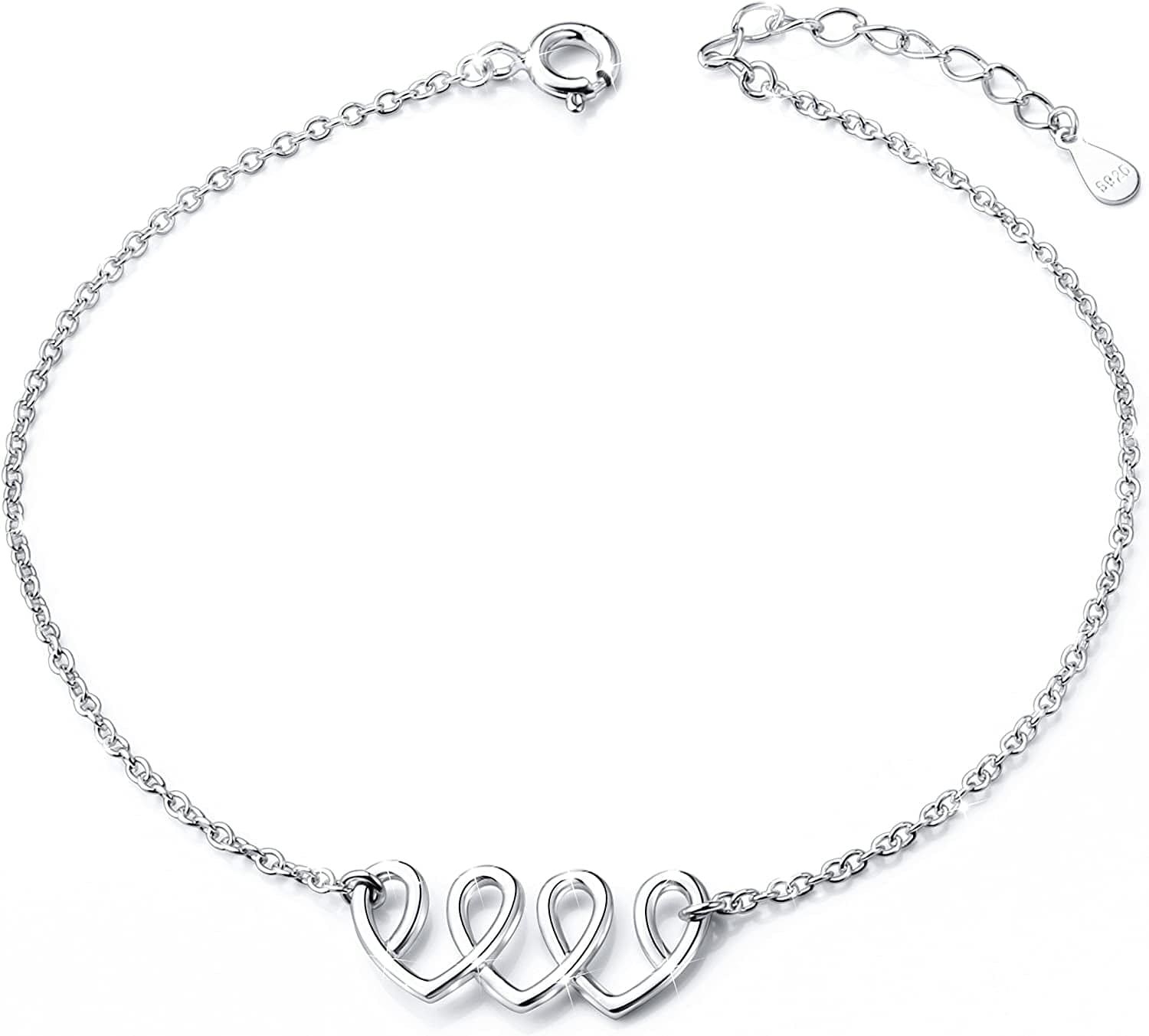 Anklet for Women S925 Sterling Silver Adjustable Foot Evil Eye Starfish Heart Bead Butterfly Celtic Knot Cross Multilayer Layered Ankle Bracelet Jewelry Apparel & Accessories > Jewelry > Anklets ALPHM Jewelry Factory Three Heart  