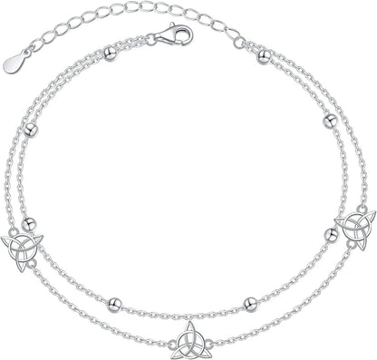 Anklet for Women S925 Sterling Silver Adjustable Foot Evil Eye Starfish Heart Bead Butterfly Celtic Knot Cross Multilayer Layered Ankle Bracelet Jewelry Apparel & Accessories > Jewelry > Anklets ALPHM Jewelry Factory Celtic Knot Layered  