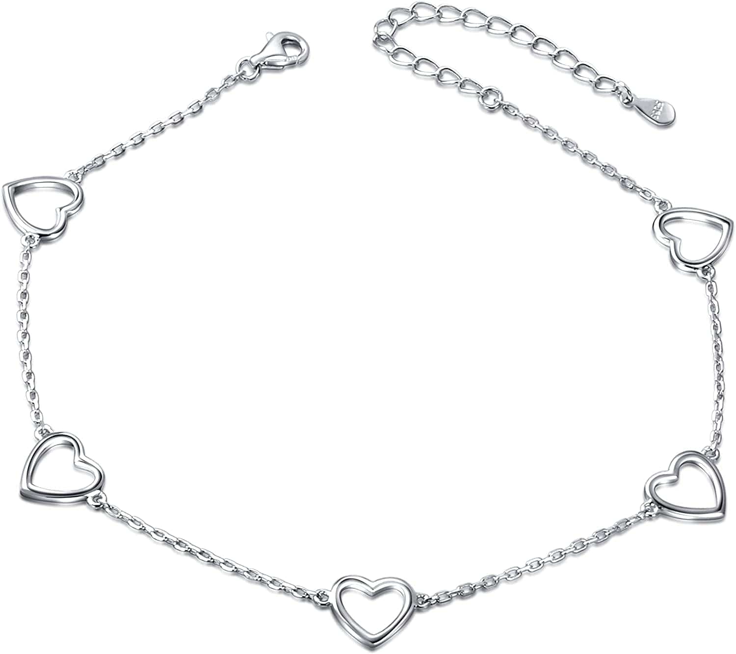 Anklet for Women S925 Sterling Silver Adjustable Foot Heart Lotus Infinity Moon Srars Flower Pearl Multilayer Layered Ankle Bracelet Beach Jewelry Apparel & Accessories > Jewelry > Anklets ALPHM Jewelry Factory Heart  