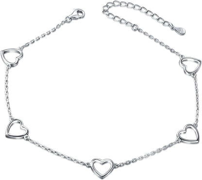 Anklet for Women S925 Sterling Silver Adjustable Foot Heart Lotus Infinity Moon Srars Flower Pearl Multilayer Layered Ankle Bracelet Beach Jewelry Apparel & Accessories > Jewelry > Anklets ALPHM Jewelry Factory Heart  