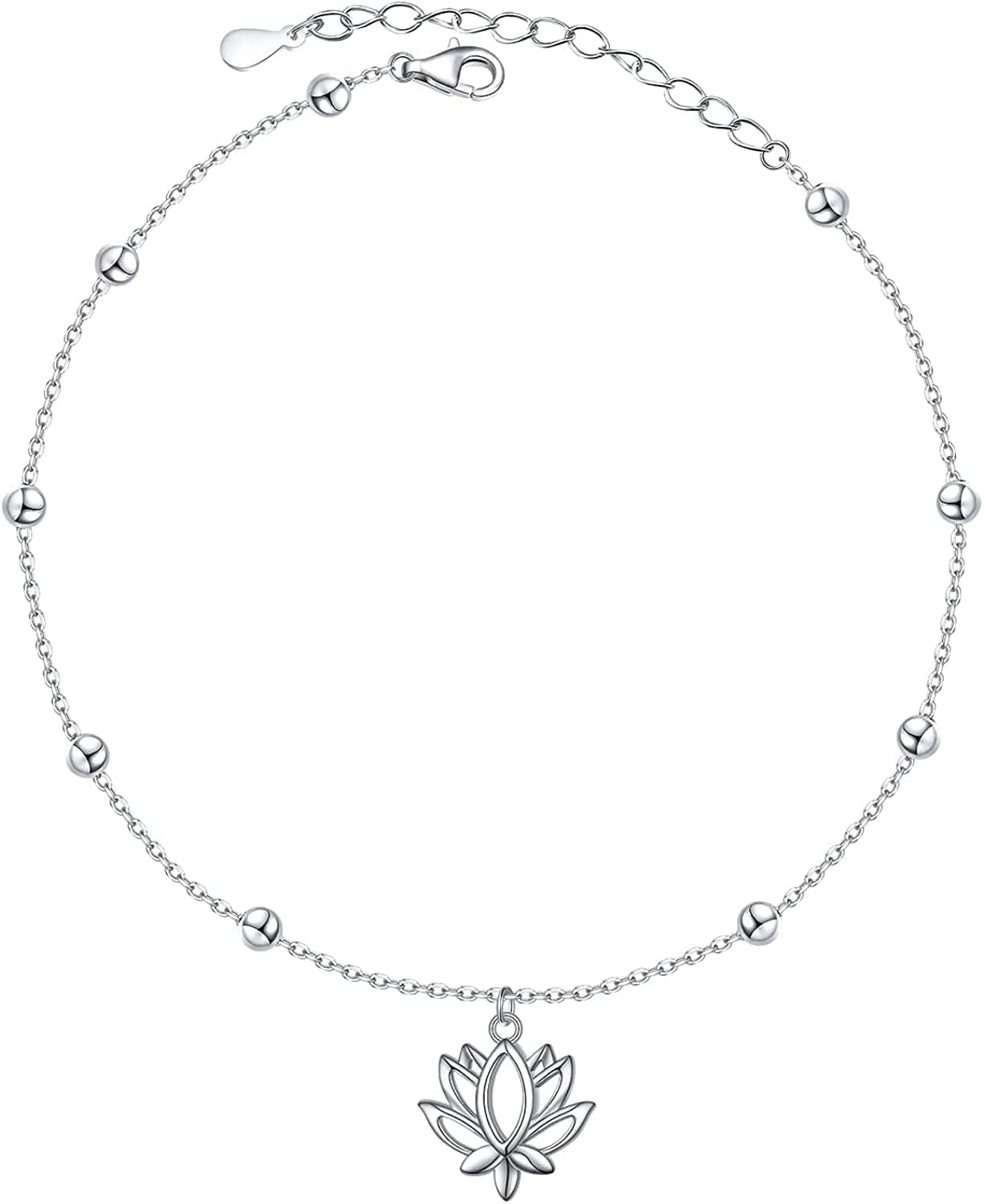 Anklet for Women S925 Sterling Silver Adjustable Foot Heart Lotus Infinity Moon Srars Flower Pearl Multilayer Layered Ankle Bracelet Beach Jewelry Apparel & Accessories > Jewelry > Anklets ALPHM Jewelry Factory Lotus  