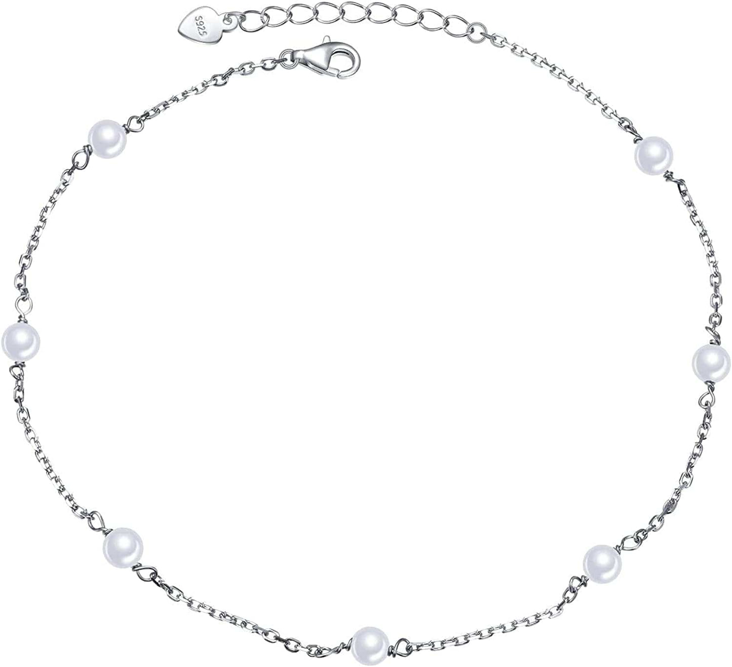 Anklet for Women S925 Sterling Silver Adjustable Foot Heart Lotus Infinity Moon Srars Flower Pearl Multilayer Layered Ankle Bracelet Beach Jewelry Apparel & Accessories > Jewelry > Anklets ALPHM Jewelry Factory Pearl  