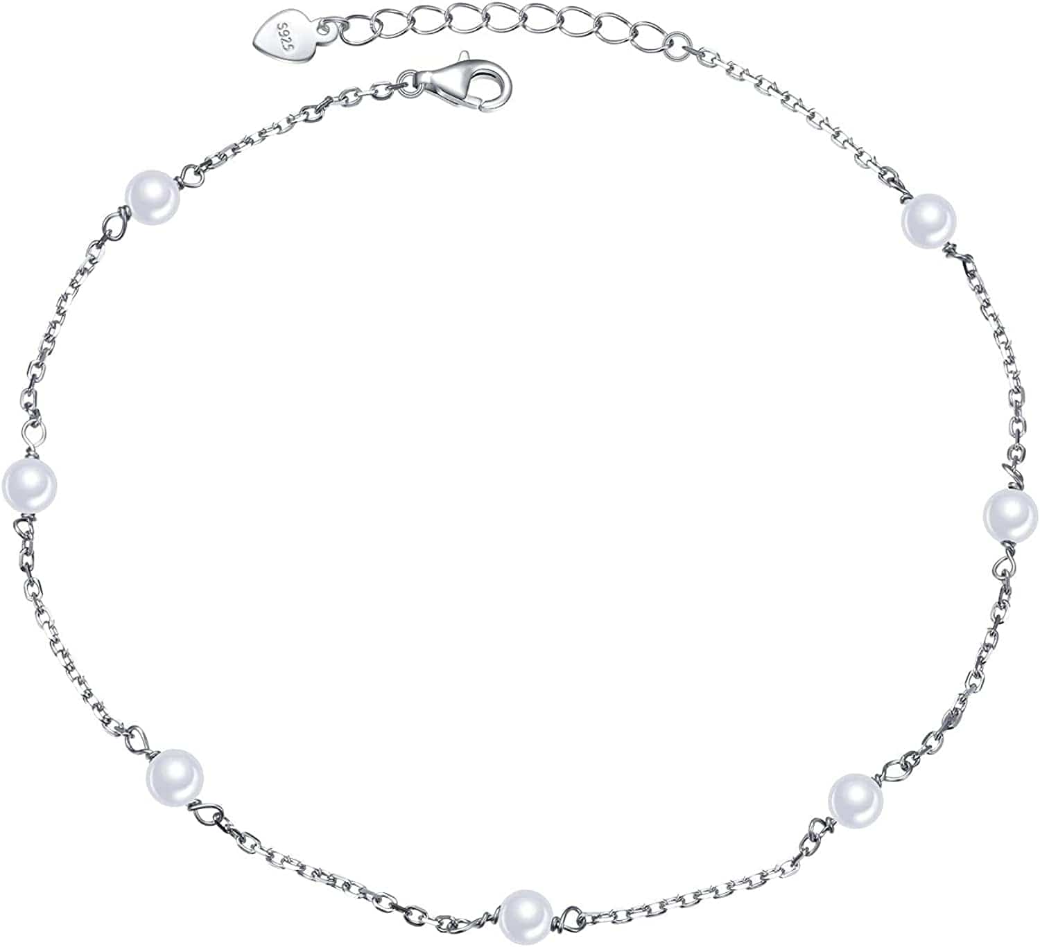 Anklet for Women S925 Sterling Silver Adjustable Foot Heart Lotus Infinity Moon Srars Flower Pearl Multilayer Layered Ankle Bracelet Beach Jewelry Apparel & Accessories > Jewelry > Anklets ALPHM Jewelry Factory Pearl  