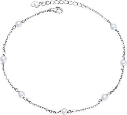 Anklet for Women S925 Sterling Silver Adjustable Foot Heart Lotus Infinity Moon Srars Flower Pearl Multilayer Layered Ankle Bracelet Beach Jewelry Apparel & Accessories > Jewelry > Anklets ALPHM Jewelry Factory Pearl  