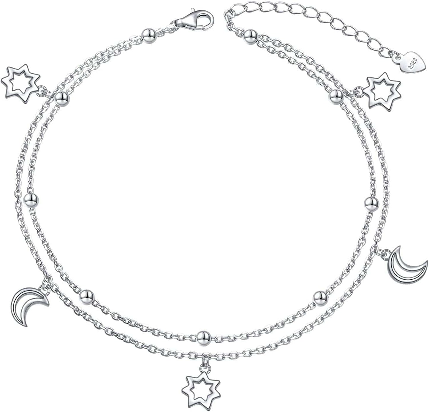 Anklet for Women S925 Sterling Silver Adjustable Foot Heart Lotus Infinity Moon Srars Flower Pearl Multilayer Layered Ankle Bracelet Beach Jewelry Apparel & Accessories > Jewelry > Anklets ALPHM Jewelry Factory Moon Srars  