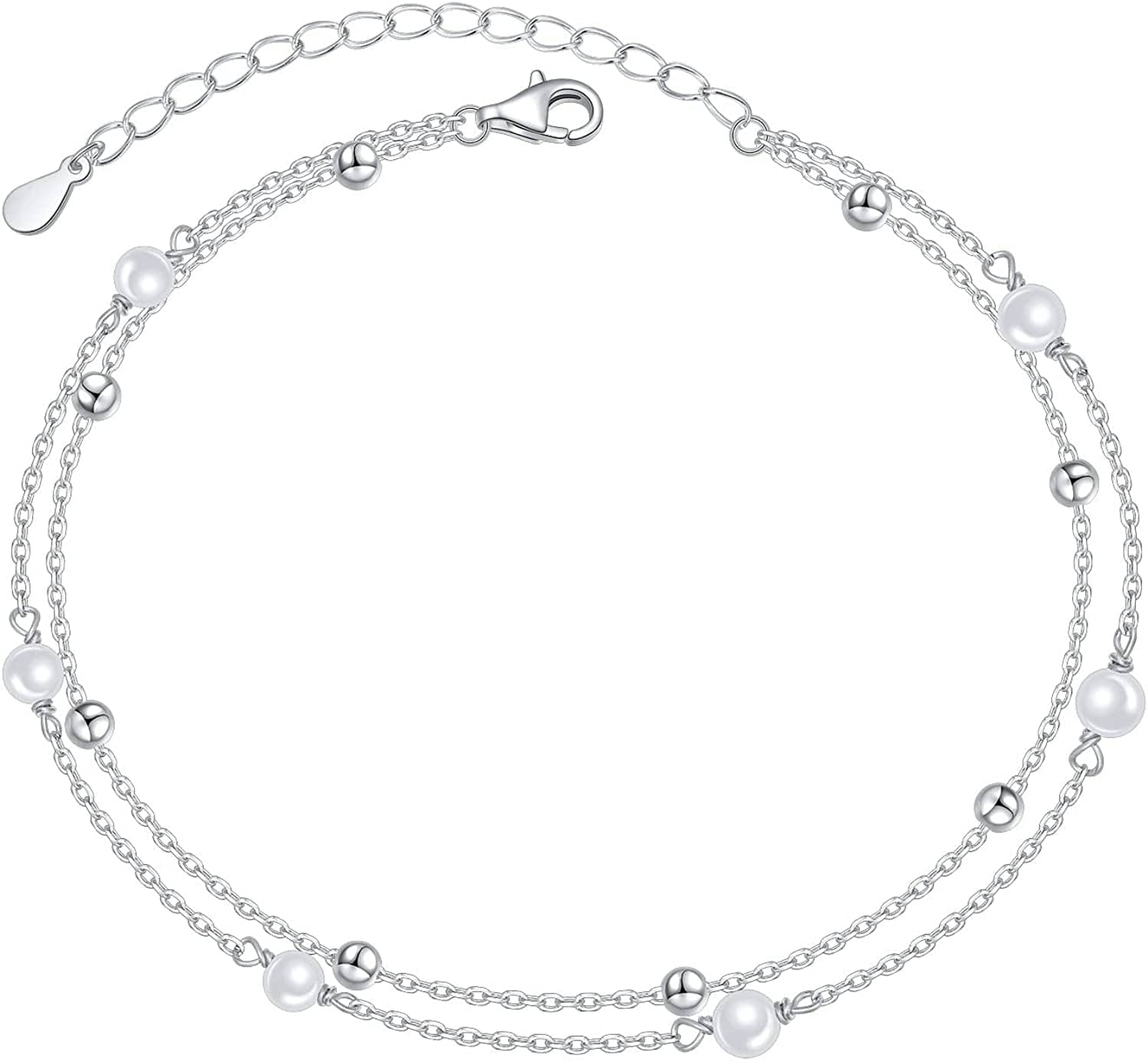 Anklet for Women S925 Sterling Silver Adjustable Foot Heart Lotus Infinity Moon Srars Flower Pearl Multilayer Layered Ankle Bracelet Beach Jewelry Apparel & Accessories > Jewelry > Anklets ALPHM Jewelry Factory Layered Pearl Bead  