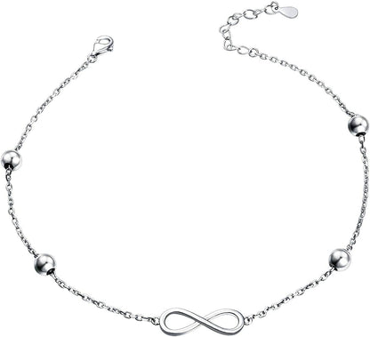 Anklet for Women S925 Sterling Silver Adjustable Foot Heart Lotus Infinity Moon Srars Flower Pearl Multilayer Layered Ankle Bracelet Beach Jewelry Apparel & Accessories > Jewelry > Anklets ALPHM Jewelry Factory Infinity  