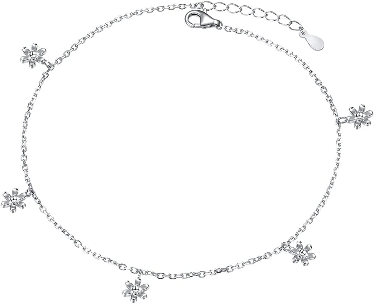 Anklet for Women S925 Sterling Silver Adjustable Foot Heart Lotus Infinity Moon Srars Flower Pearl Multilayer Layered Ankle Bracelet Beach Jewelry Apparel & Accessories > Jewelry > Anklets ALPHM Jewelry Factory Flower  