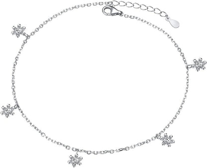 Anklet for Women S925 Sterling Silver Adjustable Foot Heart Lotus Infinity Moon Srars Flower Pearl Multilayer Layered Ankle Bracelet Beach Jewelry Apparel & Accessories > Jewelry > Anklets ALPHM Jewelry Factory Flower  