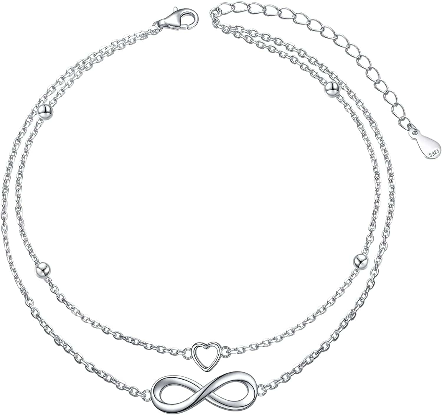 Anklet for Women S925 Sterling Silver Adjustable Foot Heart Lotus Infinity Moon Srars Flower Pearl Multilayer Layered Ankle Bracelet Beach Jewelry Apparel & Accessories > Jewelry > Anklets ALPHM Jewelry Factory Infinity Heart  