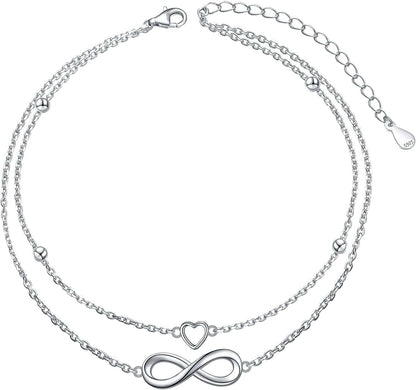 Anklet for Women S925 Sterling Silver Adjustable Foot Heart Lotus Infinity Moon Srars Flower Pearl Multilayer Layered Ankle Bracelet Beach Jewelry Apparel & Accessories > Jewelry > Anklets ALPHM Jewelry Factory Infinity Heart  