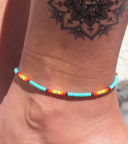 Anklet for Women, Turquoise Beaded Native American Style Boho Anklet, Bohemian Hippie Colorful Beach Summer Waterproof Anklet for Women and Girls, Handmade by Tribes Apparel & Accessories > Jewelry > Anklets Tribes by Sara K   