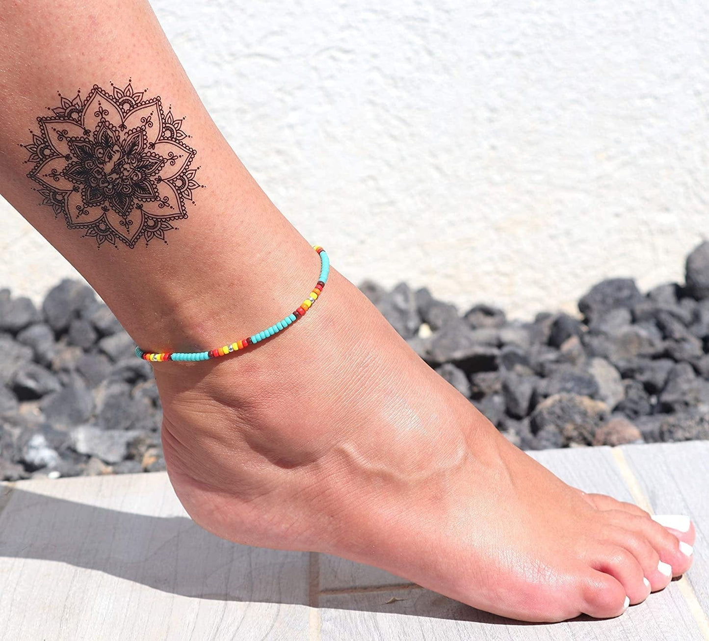 Anklet for Women, Turquoise Beaded Native American Style Boho Anklet, Bohemian Hippie Colorful Beach Summer Waterproof Anklet for Women and Girls, Handmade by Tribes Apparel & Accessories > Jewelry > Anklets Tribes by Sara K   