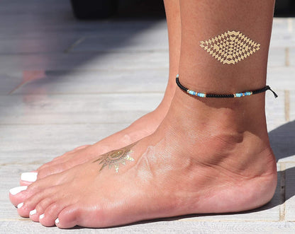 Anklet for Women, Unique Beaded Thin Anklet, Black Gold Colorful Boho Hippie Waterproof Beach Foot Jewelry, Native American Style, Handmade by Tribes Apparel & Accessories > Jewelry > Anklets Tribes by Sara K   