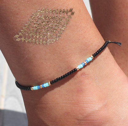Anklet for Women, Unique Beaded Thin Anklet, Black Gold Colorful Boho Hippie Waterproof Beach Foot Jewelry, Native American Style, Handmade by Tribes Apparel & Accessories > Jewelry > Anklets Tribes by Sara K   